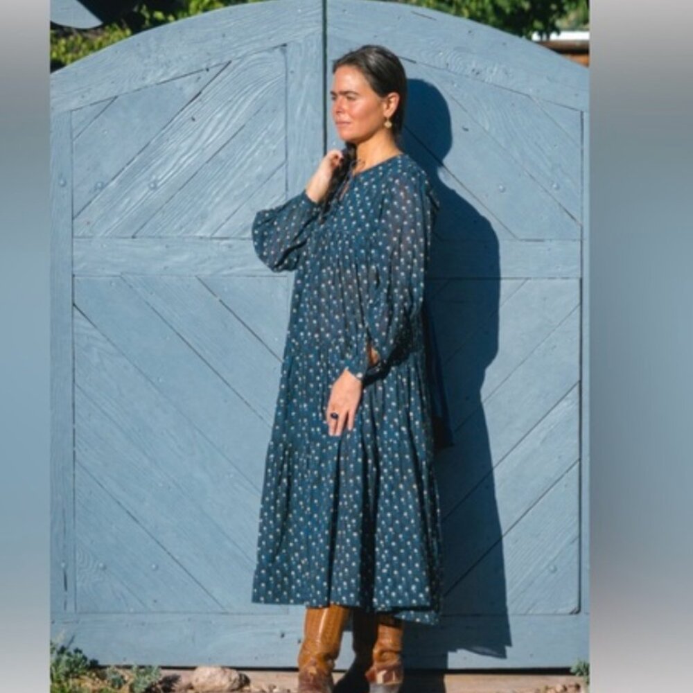 Matta Yamini Dabu Cotton Dress - Natural Indigo medium